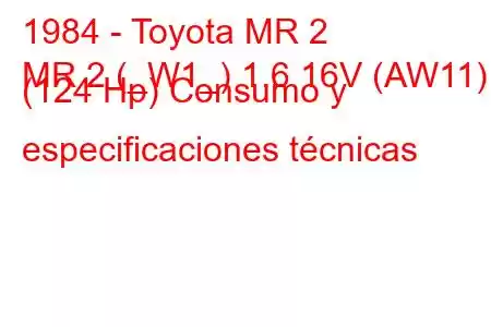 1984 - Toyota MR 2
MR 2 (_W1_) 1.6 16V (AW11) (124 Hp) Consumo y especificaciones técnicas