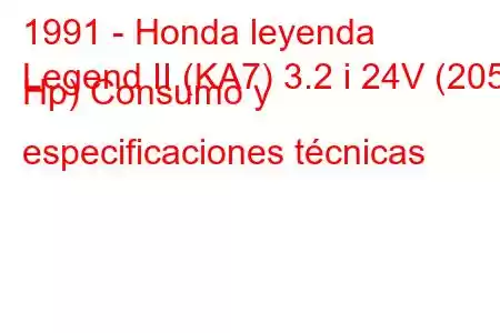 1991 - Honda leyenda
Legend II (KA7) 3.2 i 24V (205 Hp) Consumo y especificaciones técnicas