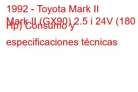 1992 - Toyota Mark II
Mark II (GX90) 2.5 i 24V (180 Hp) Consumo y especificaciones técnicas