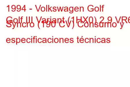 1994 - Volkswagen Golf
Golf III Variant (1HX0) 2.9 VR6 Syncro (190 CV) Consumo y especificaciones técnicas