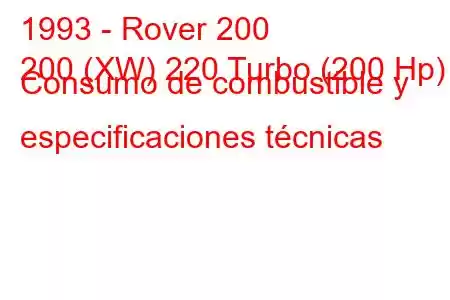 1993 - Rover 200
200 (XW) 220 Turbo (200 Hp) Consumo de combustible y especificaciones técnicas