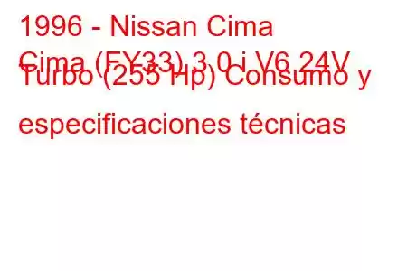 1996 - Nissan Cima
Cima (FY33) 3.0 i V6 24V Turbo (255 Hp) Consumo y especificaciones técnicas