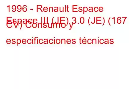 1996 - Renault Espace
Espace III (JE) 3.0 (JE) (167 CV) Consumo y especificaciones técnicas