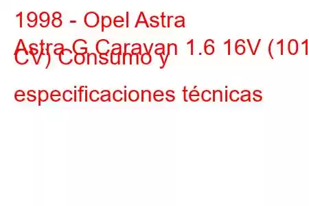 1998 - Opel Astra
Astra G Caravan 1.6 16V (101 CV) Consumo y especificaciones técnicas