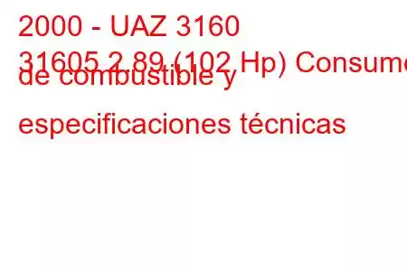 2000 - UAZ 3160
31605 2.89 (102 Hp) Consumo de combustible y especificaciones técnicas