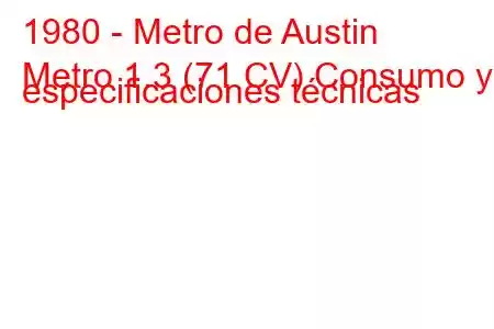 1980 - Metro de Austin
Metro 1.3 (71 CV) Consumo y especificaciones técnicas