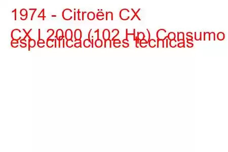 1974 - Citroën CX
CX I 2000 (102 Hp) Consumo y especificaciones técnicas