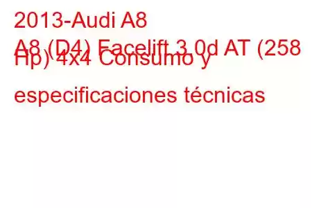 2013-Audi A8
A8 (D4) Facelift 3.0d AT (258 Hp) 4x4 Consumo y especificaciones técnicas