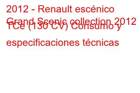 2012 - Renault escénico
Grand Scenic collection 2012 TCe (130 CV) Consumo y especificaciones técnicas