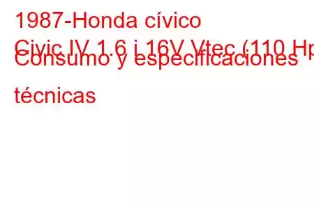 1987-Honda cívico
Civic IV 1.6 i 16V Vtec (110 Hp) Consumo y especificaciones técnicas