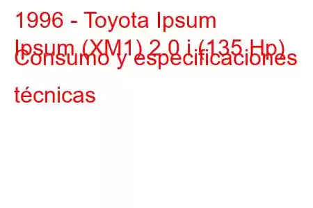 1996 - Toyota Ipsum
Ipsum (XM1) 2.0 i (135 Hp) Consumo y especificaciones técnicas