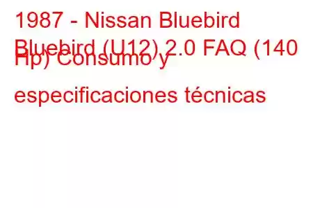 1987 - Nissan Bluebird
Bluebird (U12) 2.0 FAQ (140 Hp) Consumo y especificaciones técnicas