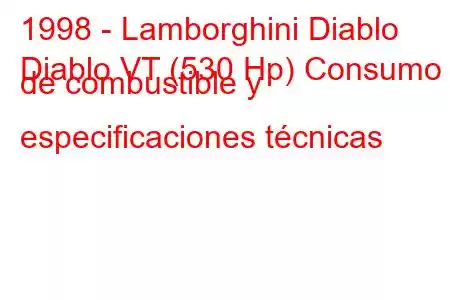 1998 - Lamborghini Diablo
Diablo VT (530 Hp) Consumo de combustible y especificaciones técnicas