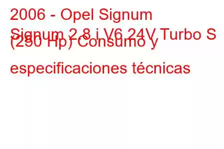 2006 - Opel Signum
Signum 2.8 i V6 24V Turbo S (250 Hp) Consumo y especificaciones técnicas