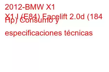 2012-BMW X1
X1 I (E84) Facelift 2.0d (184 Hp) Consumo y especificaciones técnicas