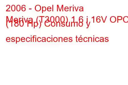 2006 - Opel Meriva
Meriva (T3000) 1.6 i 16V OPC (180 Hp) Consumo y especificaciones técnicas