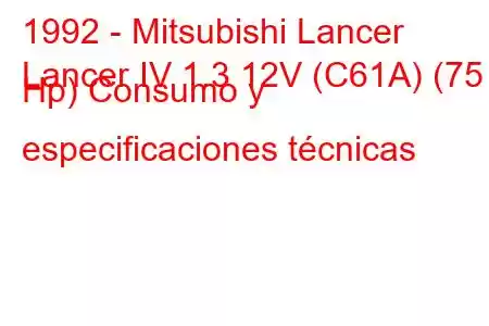 1992 - Mitsubishi Lancer
Lancer IV 1.3 12V (C61A) (75 Hp) Consumo y especificaciones técnicas