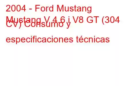 2004 - Ford Mustang
Mustang V 4.6 i V8 GT (304 CV) Consumo y especificaciones técnicas