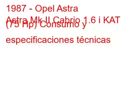 1987 - Opel Astra
Astra Mk II Cabrio 1.6 i KAT (75 Hp) Consumo y especificaciones técnicas