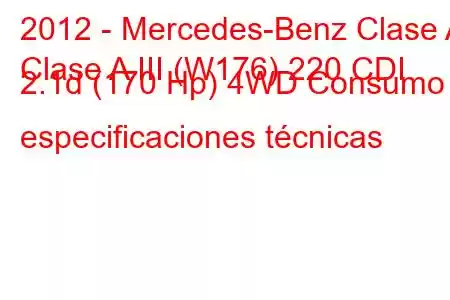 2012 - Mercedes-Benz Clase A
Clase A III (W176) 220 CDI 2.1d (170 Hp) 4WD Consumo y especificaciones técnicas