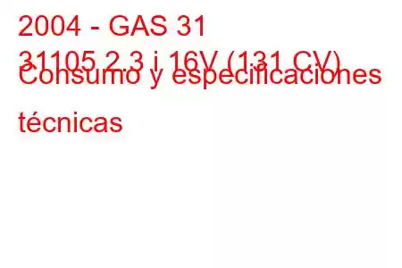 2004 - GAS 31
31105 2.3 i 16V (131 CV) Consumo y especificaciones técnicas