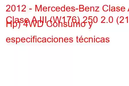 2012 - Mercedes-Benz Clase A
Clase A III (W176) 250 2.0 (211 Hp) 4WD Consumo y especificaciones técnicas