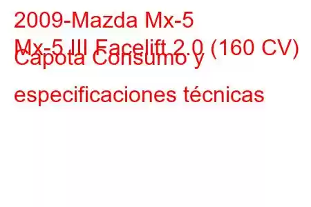 2009-Mazda Mx-5
Mx-5 III Facelift 2.0 (160 CV) Capota Consumo y especificaciones técnicas