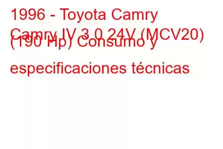 1996 - Toyota Camry
Camry IV 3.0 24V (MCV20) (190 Hp) Consumo y especificaciones técnicas