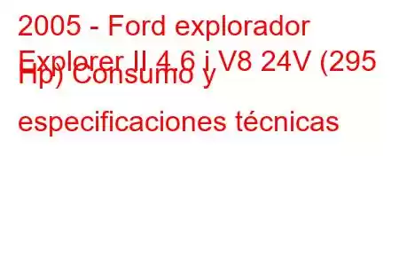 2005 - Ford explorador
Explorer II 4.6 i V8 24V (295 Hp) Consumo y especificaciones técnicas