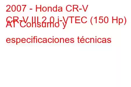 2007 - Honda CR-V
CR-V III 2.0 i-VTEC (150 Hp) AT Consumo y especificaciones técnicas