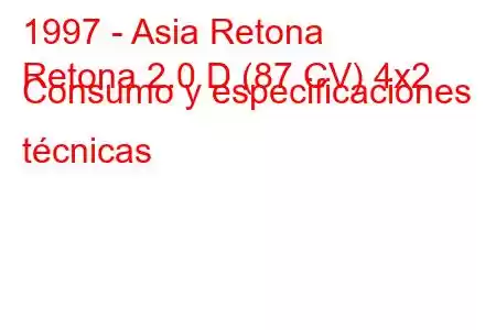 1997 - Asia Retona
Retona 2.0 D (87 CV) 4x2 Consumo y especificaciones técnicas