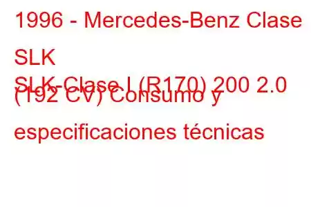 1996 - Mercedes-Benz Clase SLK
SLK-Clase I (R170) 200 2.0 (192 CV) Consumo y especificaciones técnicas