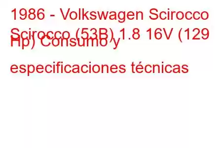 1986 - Volkswagen Scirocco
Scirocco (53B) 1.8 16V (129 Hp) Consumo y especificaciones técnicas