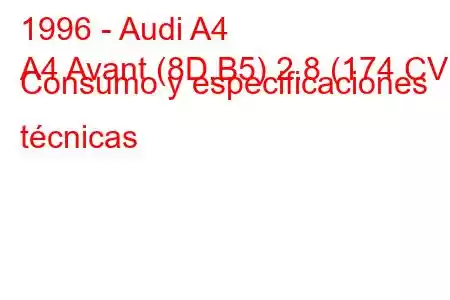 1996 - Audi A4
A4 Avant (8D,B5) 2.8 (174 CV) Consumo y especificaciones técnicas