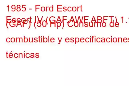 1985 - Ford Escort
Escort IV (GAF,AWF,ABFT) 1.1 (GAF) (50 Hp) Consumo de combustible y especificaciones técnicas