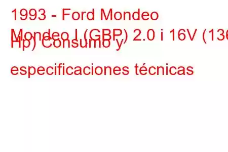 1993 - Ford Mondeo
Mondeo I (GBP) 2.0 i 16V (136 Hp) Consumo y especificaciones técnicas