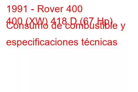 1991 - Rover 400
400 (XW) 418 D (67 Hp) Consumo de combustible y especificaciones técnicas