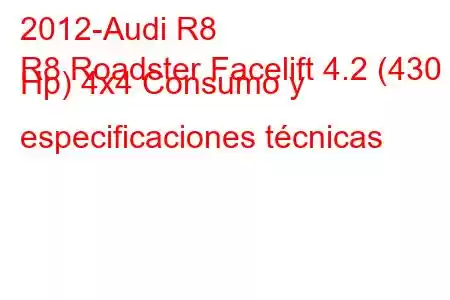 2012-Audi R8
R8 Roadster Facelift 4.2 (430 Hp) 4x4 Consumo y especificaciones técnicas