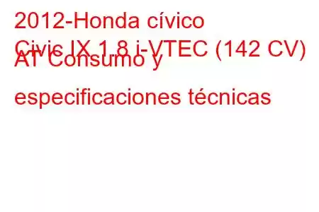 2012-Honda cívico
Civic IX 1.8 i-VTEC (142 CV) AT Consumo y especificaciones técnicas