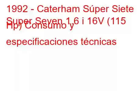 1992 - Caterham Súper Siete
Super Seven 1.6 i 16V (115 Hp) Consumo y especificaciones técnicas