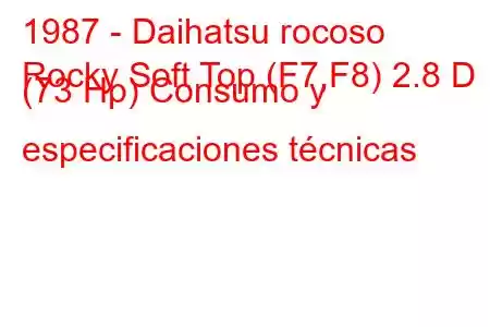 1987 - Daihatsu rocoso
Rocky Soft Top (F7,F8) 2.8 D (73 Hp) Consumo y especificaciones técnicas