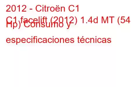 2012 - Citroën C1
C1 facelift (2012) 1.4d MT (54 Hp) Consumo y especificaciones técnicas