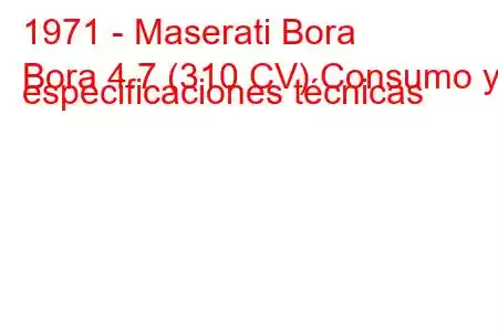 1971 - Maserati Bora
Bora 4.7 (310 CV) Consumo y especificaciones técnicas