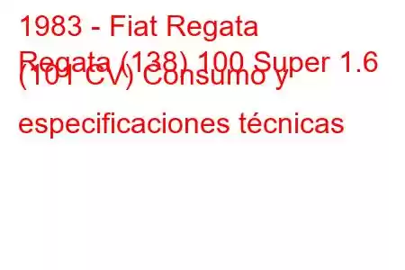 1983 - Fiat Regata
Regata (138) 100 Super 1.6 (101 CV) Consumo y especificaciones técnicas