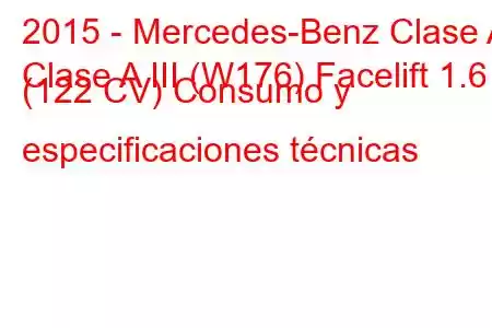 2015 - Mercedes-Benz Clase A
Clase A III (W176) Facelift 1.6 (122 CV) Consumo y especificaciones técnicas