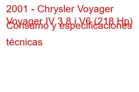 2001 - Chrysler Voyager
Voyager IV 3.8 i V6 (218 Hp) Consumo y especificaciones técnicas