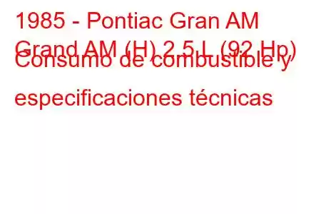 1985 - Pontiac Gran AM
Grand AM (H) 2.5 L (92 Hp) Consumo de combustible y especificaciones técnicas