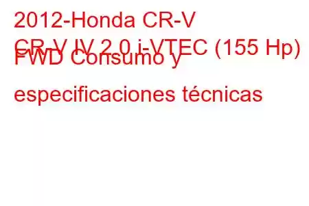 2012-Honda CR-V
CR-V IV 2.0 i-VTEC (155 Hp) FWD Consumo y especificaciones técnicas