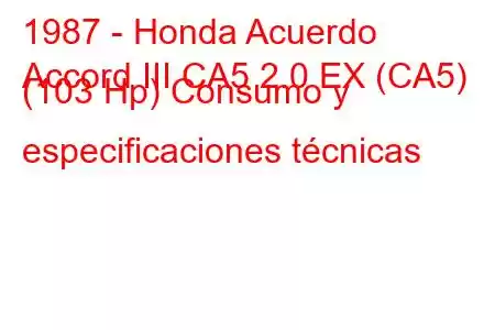 1987 - Honda Acuerdo
Accord III CA5 2.0 EX (CA5) (103 Hp) Consumo y especificaciones técnicas