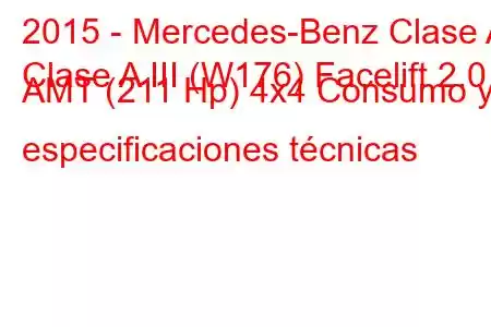 2015 - Mercedes-Benz Clase A
Clase A III (W176) Facelift 2.0 AMT (211 Hp) 4x4 Consumo y especificaciones técnicas